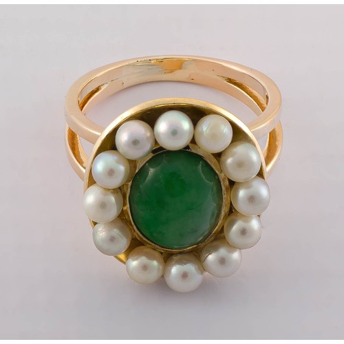 676 - A SEED PEARL AND GEMSTONE RING