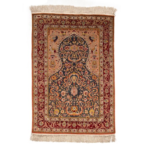 8 - A SILK HEREKE PRAYER RUG, IRAN 160 by 109cm