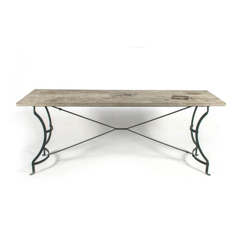 54 - A WOOD AND WROUGHT IRON TABLE