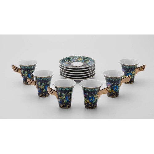 546 - A SET OF SIX VERSACE 'GOLD IVY' TEA CUPS AND SAUCERS