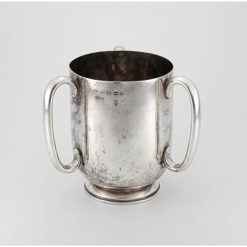 417 - A VICTORIAN SILVER THREE-HANDLED LOVING CUP, ELKINGTON AND CO, BIRMINGHAM, 1880