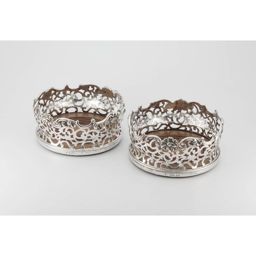 411 - A PAIR OF VICTORIAN SILVER WINE COASTERS, JOSEPH ANGELL I AND JOSEPH ANGELL II, LONDON, 1846