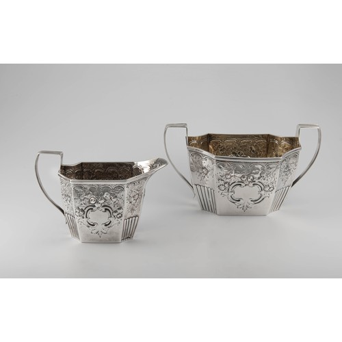 403 - A GEORGE III SILVER TWO-HANDLED SUGAR BASIN AND MILK JUG, THOMAS ROBINS, LONDON, 1805