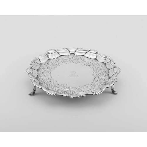 392 - A GEORGE II SILVER SALVER, WILLIAM PEASTON, LONDON, 1751