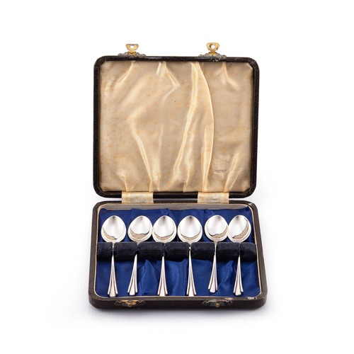 458 - A CASED SET OF SIX GEORGE VI SILVER COFFEE SPOONS, HASELER AND RESTALL, BIRMINGHAM, 1946