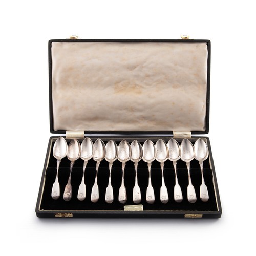 408 - A CASED GEORGE III SET OF TWELVE SILVER OLD ENGLISH PATTERN TEASPOONS, PROBABLY WILLIAM SEAMAN, LOND... 