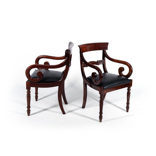 148 - A PAIR OF REGENCY STYLE MAHOGANY ARMCHAIRS, MANUFACTURED BY PIERRE CRONJE