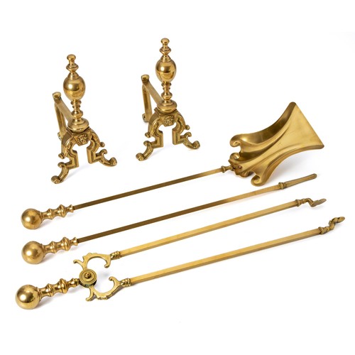 956 - A COLLECTION OF BRASS FIRE UTENSILS