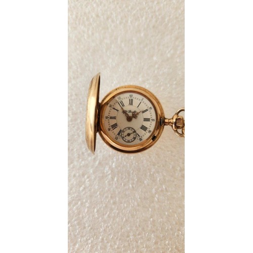 732 - A LADIES GOLD HUNTER CASED POCKET WATCH, QTE BOUTTE