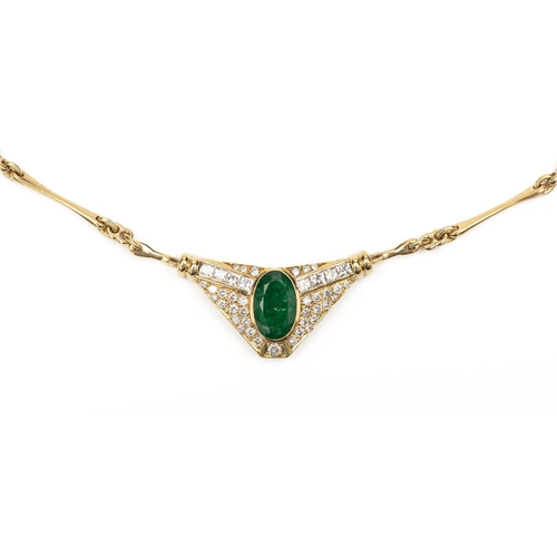 965 - AN EMERALD AND NATURAL DIAMOND PENDANT