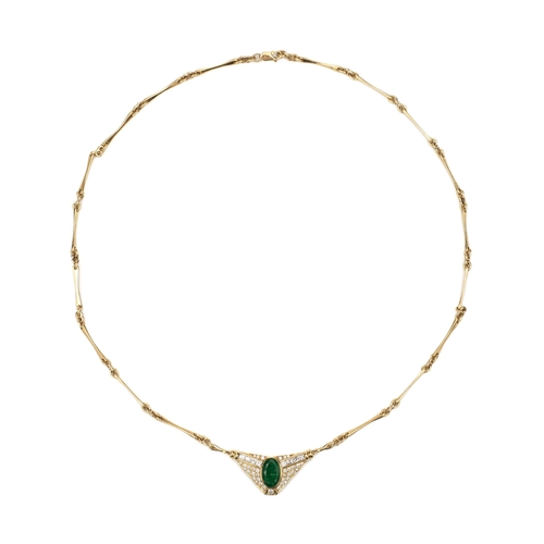 965 - AN EMERALD AND NATURAL DIAMOND PENDANT