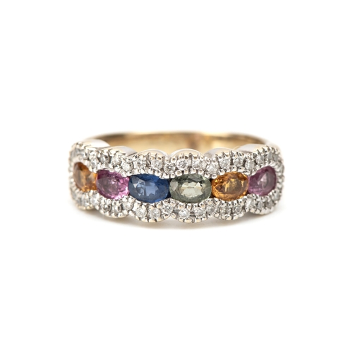 970 - A NATURAL DIAMOND AND GEMSTONE DRESS RING