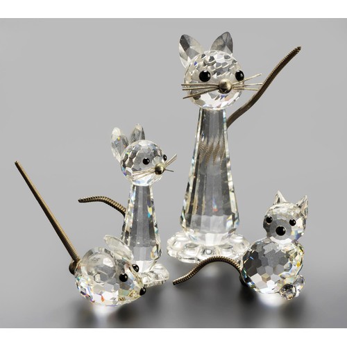 429 - THREE SWAROVSKI CATS AND A MOUSE