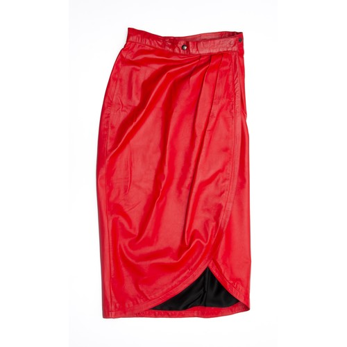 869 - A JEN KAHN SOFT NAPA GENUINE LEATHER WRAP KNEE LENGTH SKIRT