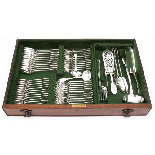 715 - A VICTORIAN SILVER FIDDLE PATTERN CUTLERY CANTEEN, GEORGE WILLIAM ADAMS FOR CHAWNER AND CO, LONDON, ... 