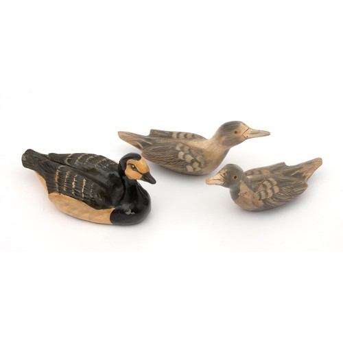 372 - A TRIO OF WOODEN DUCK MINIATURES