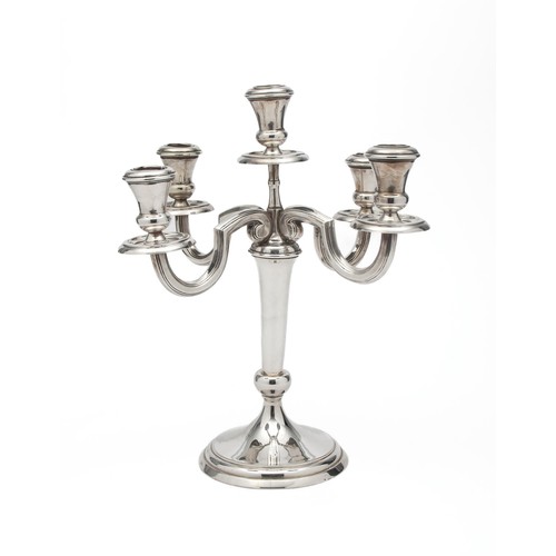 782 - AN ELECTROPLATE FIVE LIGHT CANDELABRUM, CONTINENTAL, MODERN