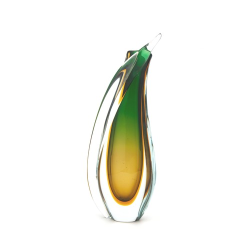 327 - A MURANO SOMMERSO VASE IN GREEN, AMBER AND CLEAR GLASS