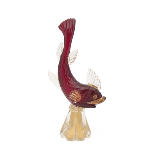 229 - A CLEAR, CRANBERRY AND GOLD RAISED MURANO GLASS FISH