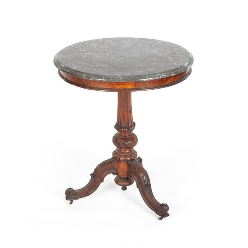 446 - A VICTORIAN MARBLE-TOPPED MAHOGANY OCCASIONAL TABLE