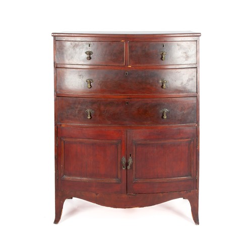 487 - A MAHOGANY BOW-FRONT COMBINED CHEST-OF-DRAWERS AND CUPBOARD