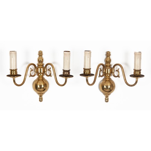 248 - A PAIR OF BRASS TWO LIGHT WALL SCONCES