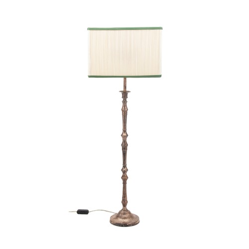 247 - A PATINATED METAL TABLE LAMP AND SQUARE LAMP SHADE