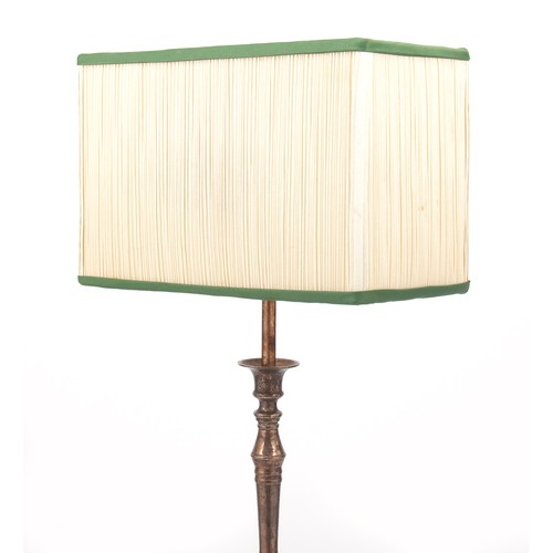 247 - A PATINATED METAL TABLE LAMP AND SQUARE LAMP SHADE