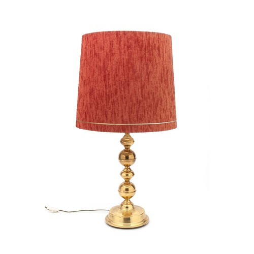 246 - A BRONZE BASE TABLE LAMP WITH GLOBULAR SPHERES AND FABRIC LAMP SHADE