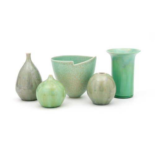 310 - A COLLECTION OF FOUR GLAZED CERAMIC VASES AND A BOWL