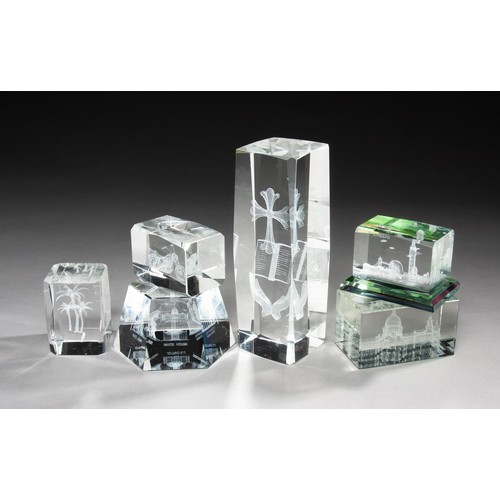 218 - A COLLECTION OF SIX GLASS PAPER WEIGHTS