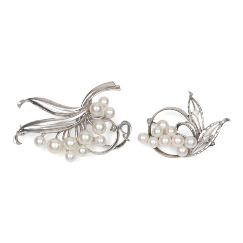 926 - TWO SILVER PEARL BROOCHES