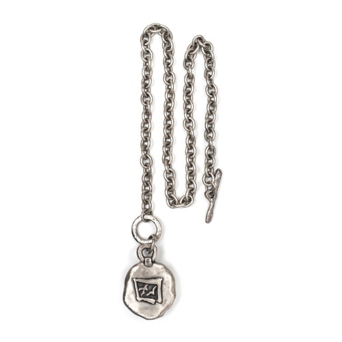 932 - A SILVER FOB STYLE NECKLACE AND GEMSET PENDANT