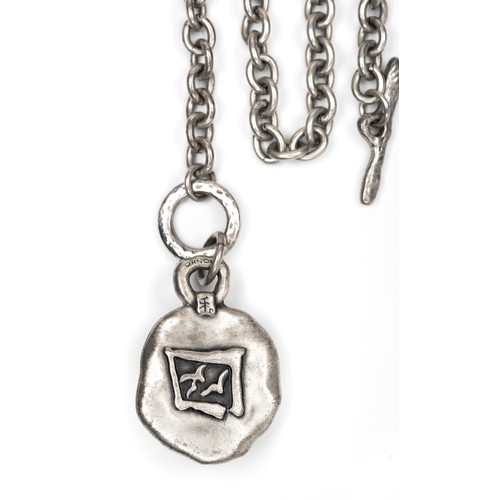 932 - A SILVER FOB STYLE NECKLACE AND GEMSET PENDANT