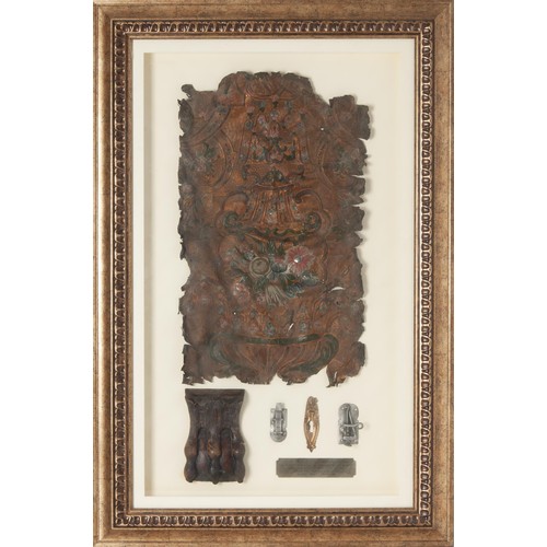 182 - DUTCH ARON HAKODESH, 18TH CENTURY, LEATHER INTERIOR COVERING, FRAMED