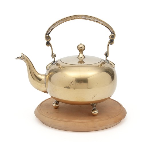 118 - A BRASS KETTLE ON WOODEN STAND 