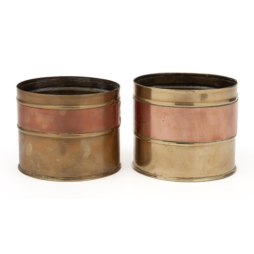 82 - A PAIR OF COPPER AND BRASS JARDINIERES