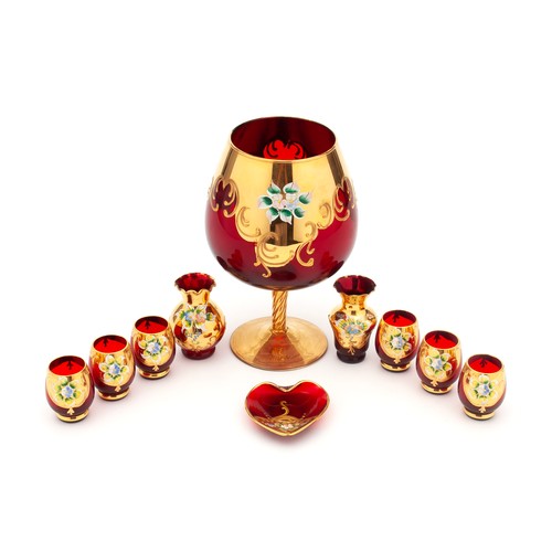 481 - A COLLECTION OF HAND PAINTED VENETIAN GLASSWARE