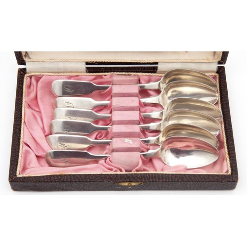 713 - A CASED SET OF SILVER FIDDLE PATTERN SPOONS, JAMES WINTLE, LONDON, 1839