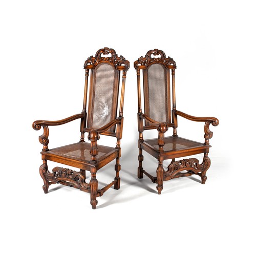 428 - A PAIR OF 17TH CENTURY-STYLE WALNUT  ARMCHAIRS