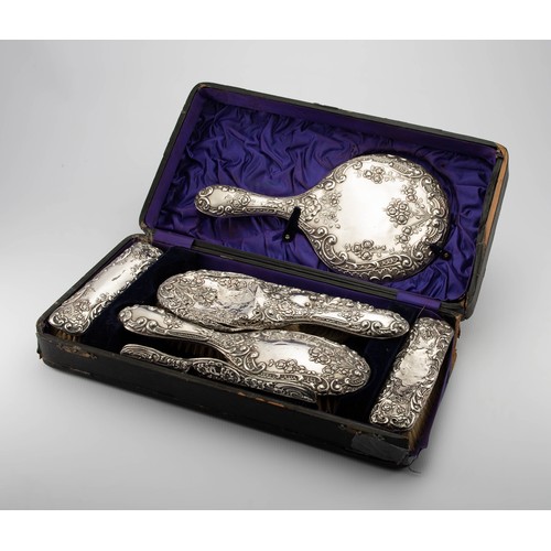 805 - A CASED SILVER VANITY SET, VARIOUS MAKERS AND DATES