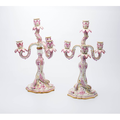 324 - A PAIR OF MEISSEN THREE-LIGHT CANDELABRAS