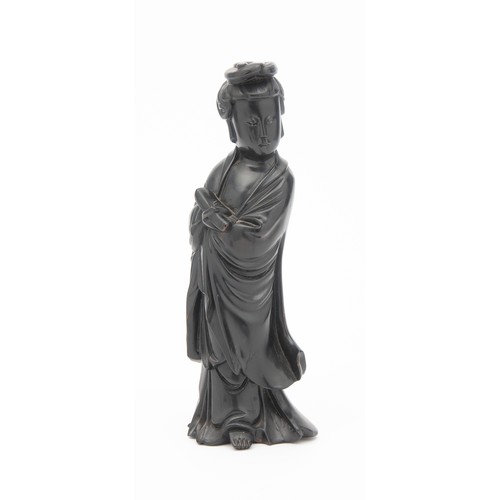 342 - AN EBONY CARVED FIGURE OF A LADY