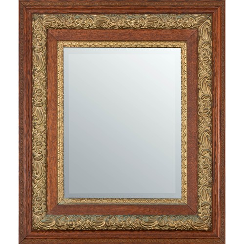 579 - A WOODEN AND GILT MIRROR, MODERN