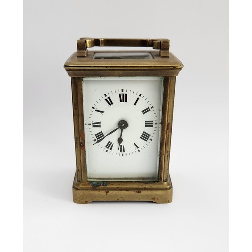 59 - A BRASS CARRIAGE CLOCK, FRANCE