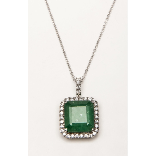 11117 - AN EMERALD AND NATURAL DIAMOND PENDANT