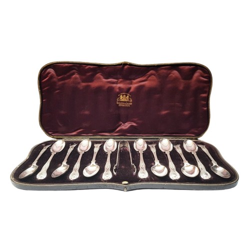 5009 - A CASED SET OF 12 SILVER HAMILTON & INCHES TEASPOONS WITH SUGAR NIPS