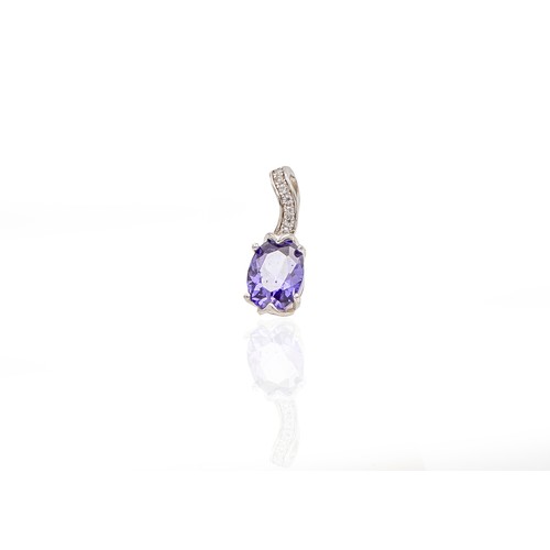 11013 - A STERLING SILVER GEMSTONE AND NATURAL DIAMOND PENDANT