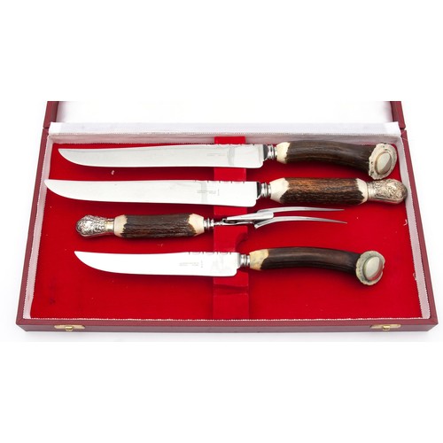 842 - A CASED SET OF STAG HORN HANDLED CUTLERY, COOPER BROTHERS, LONDON, SHEFFIELD, 20TH CENTURY