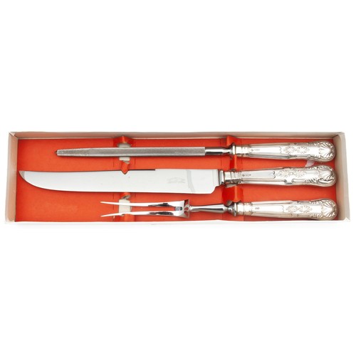 814 - A SILVER QUEENS PATTERN CARVING SET, LONDON